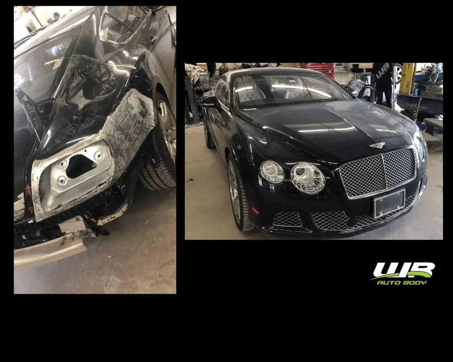 Bentley rear-end collision damage before and after repair